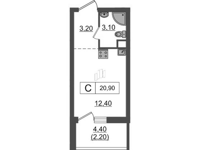 Квартира студия 20.9 м², 3/12 эт., ЖК «А101 Всеволожск»